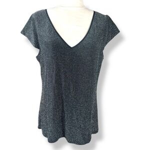 Banana Republic Black‎ Silver Tunic Top Womens Size XL Shimmer Disco Party Glam